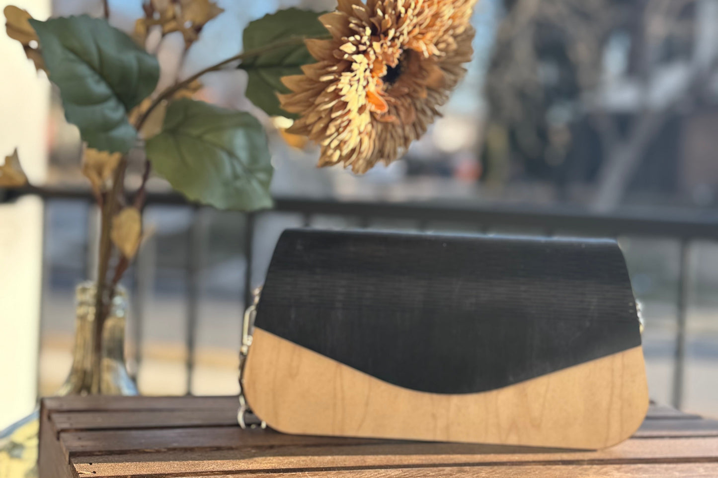 The Michelle Bag w/two-toned mix of Black and Maple wood
