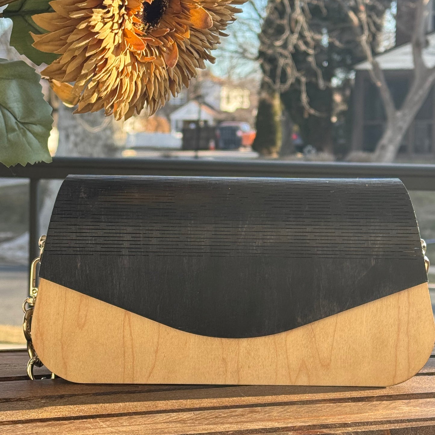 The Michelle Bag w/two-toned mix of Black and Maple wood